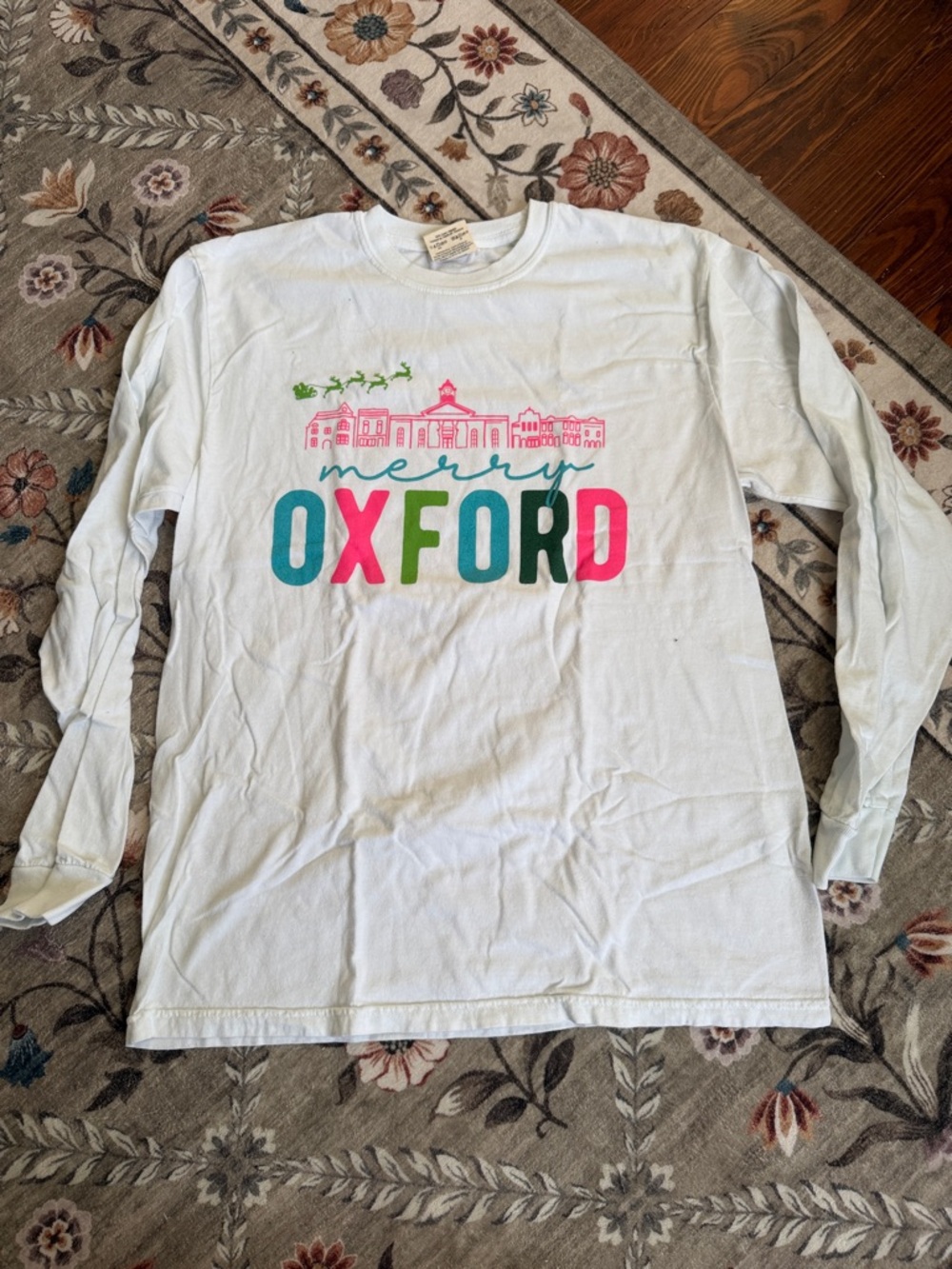 Comfort Colors White Long-Sleeve 'OXFORD' Graphic Tee with Pink & Teal
